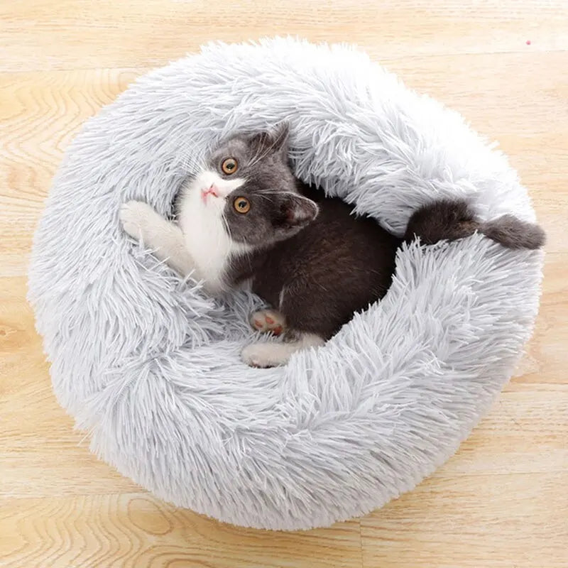 Super Katzenbett – Weiches und Warmes Schlafnest aus Langhaar-Plüsch – Perfektes Haustierbett für Katzen und Hunde